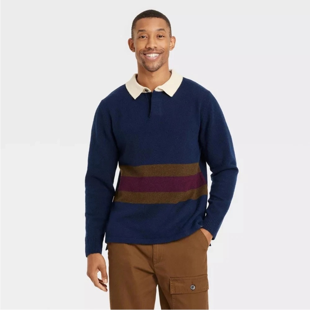 Houston White Adult Rugby Pullover Sweater - Navy Blue XL